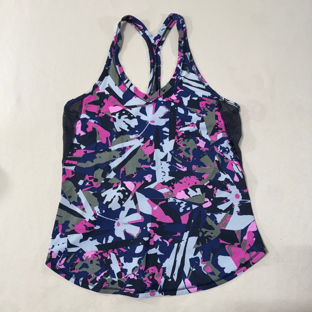 Lululemon Fast Lane Singlet Tank Mesh Pop Cut Boom Juice Black/Pink Size 4 Sport